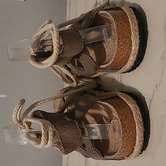 Free People Taupe Suede Gladiator Rope Lace-up Jute Sandals EU 40 US 10 Boho - Picture 6 of 11